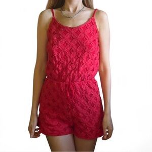 Cherry red retro onepiece romper knit diamond pattern Playsuit M